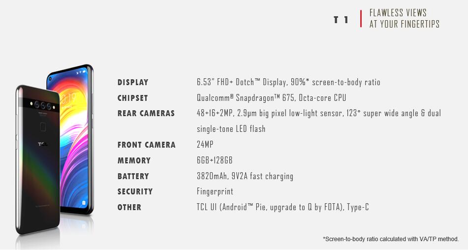 TCL T1 spec sheet