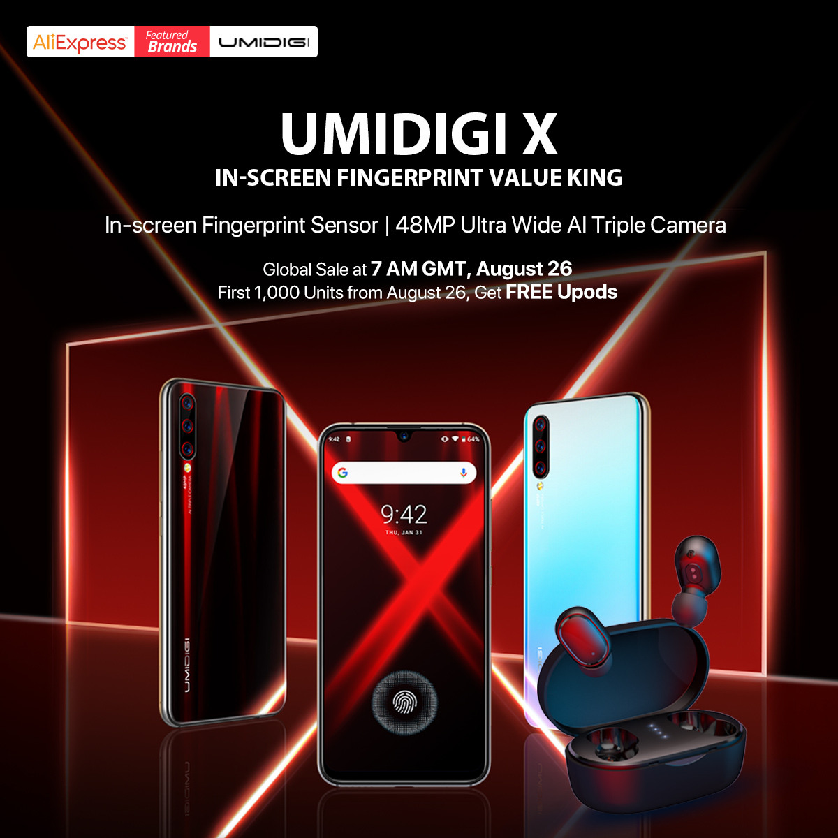 スマートフォン本体 UMIDIGI X Breathing Crystal + UPODS UMIDIGI X Breathing Crystal + UPODS