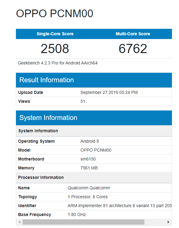 OPPO K5 Geekbench