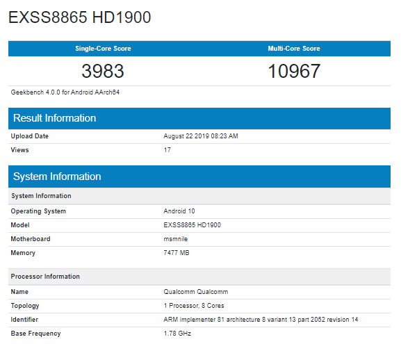 OnePlus 7T China variant Geekbench