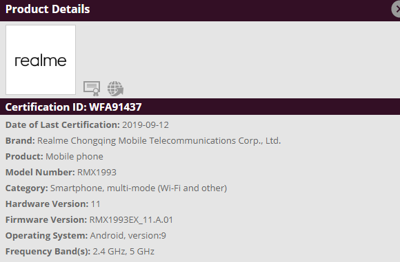 Realme RMX1933 WiFI Alliance