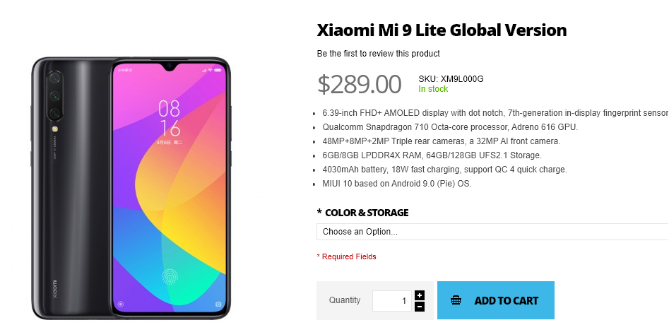 Xiaomi mi 9 lite 128gb 6gb ram branco