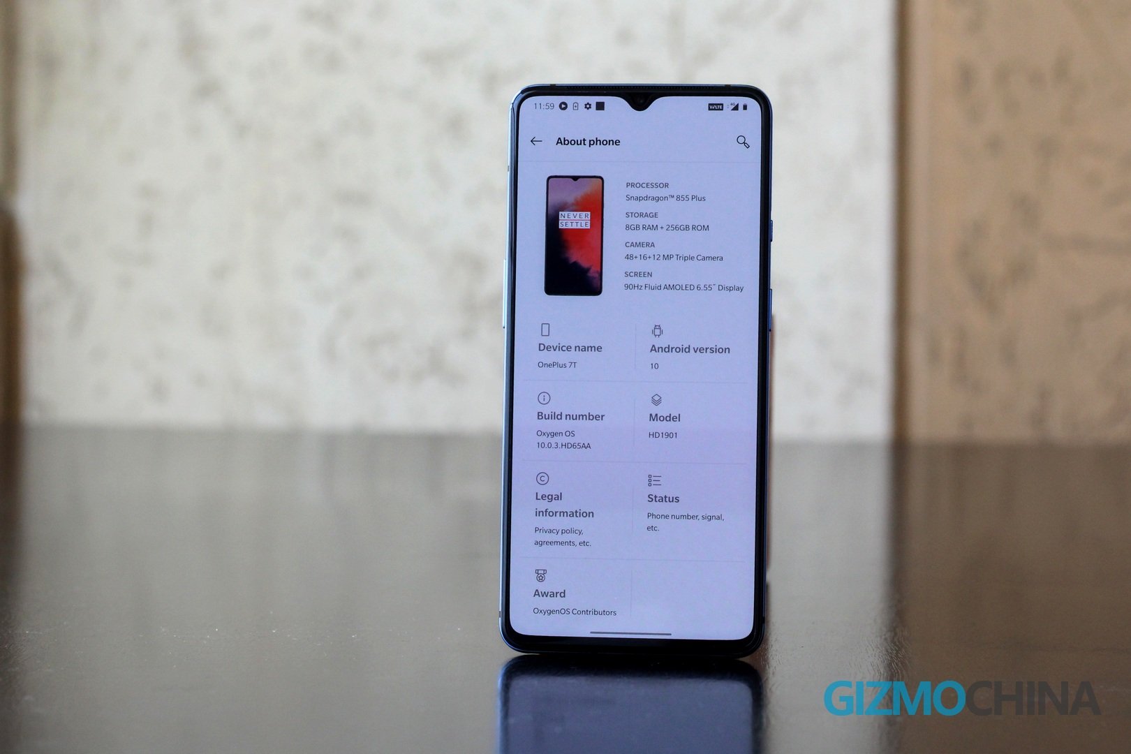 OnePlus 7T Hands on specs page