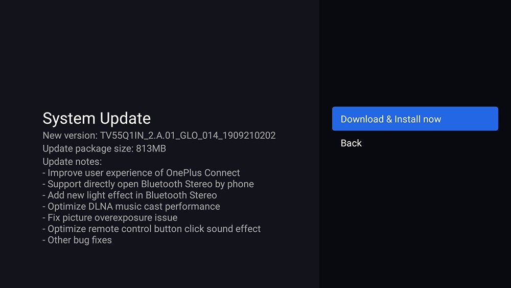 OnePlus TV update changelog