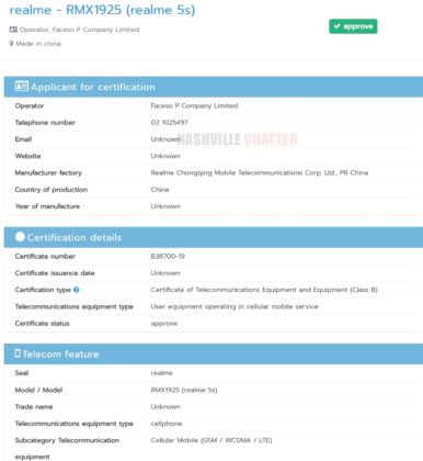 Realme 5s (RMX1925) NBTC