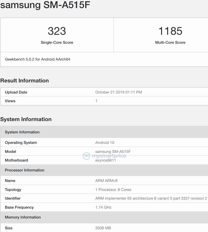 Samsung Galaxy A51 Geekbench