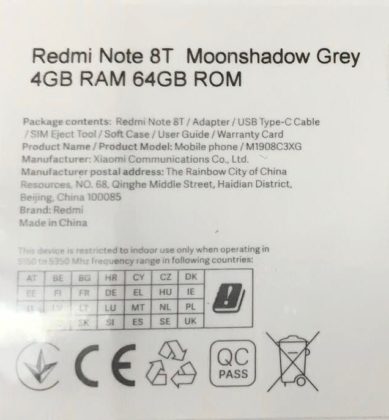 Redmi Note 8T retail box