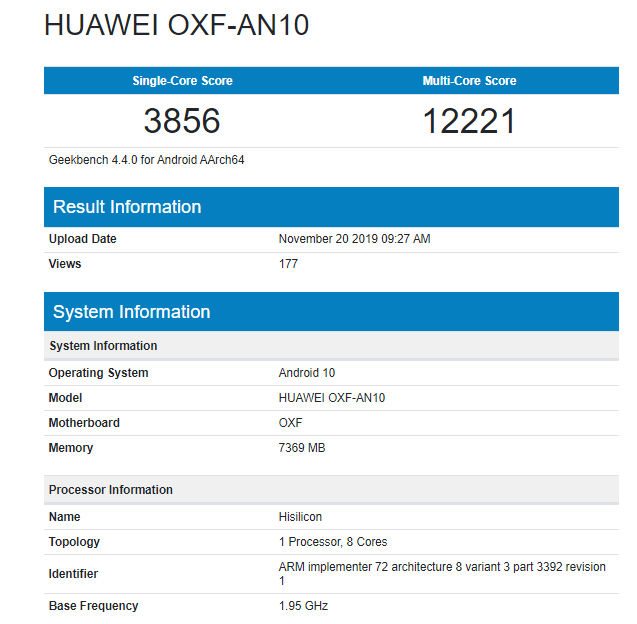 Honor V30 5G Geekbench