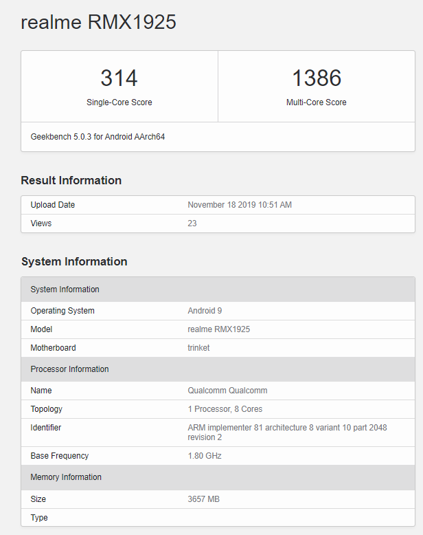 Realme 5s Geekbench