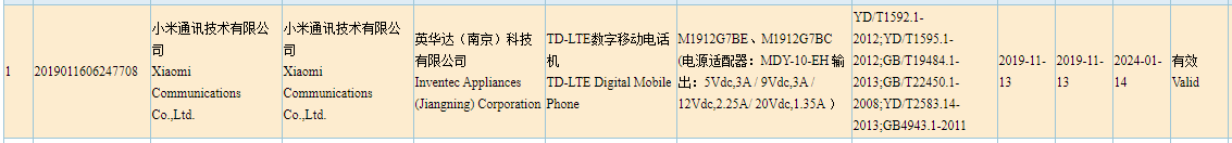 Xiaomi M1912G7BE, M1912G7BC 3C