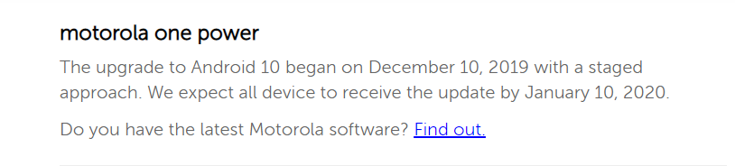Motorola One Power Android 10 stable update