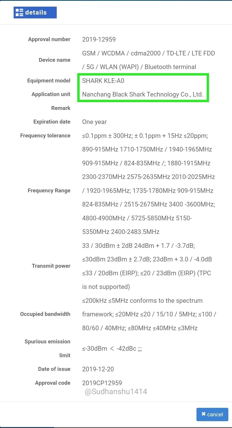 Alleged Black Shark 3 MIIT certification