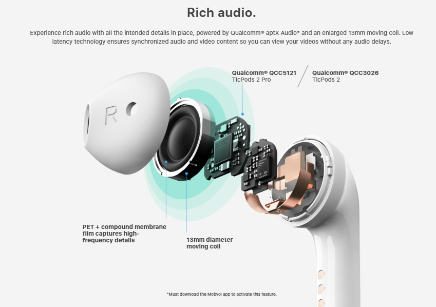 Ticpods 2 audio