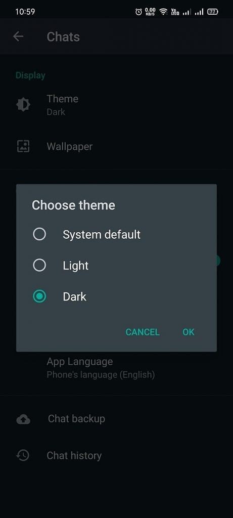 WhatsApp Dark Theme