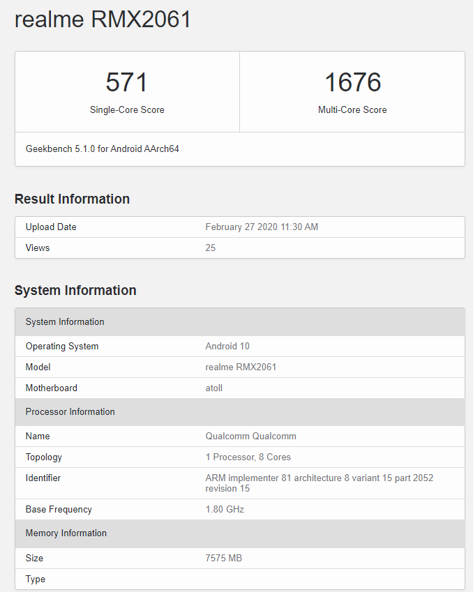 Realme 6 Pro Geekbench