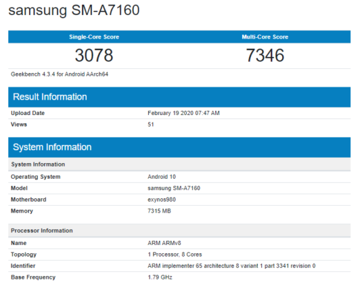 galaxy a71 processor