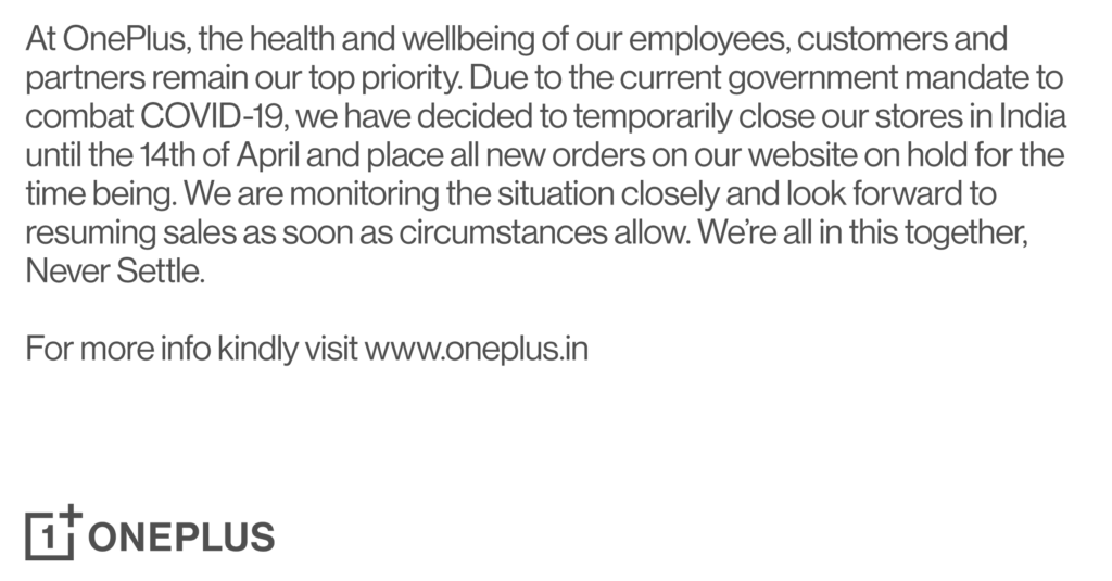 Untuk Melawan Wabah Coronavirus, OnePlus Menutup Toko Offline-nya Di Seluruh India OnePlus Closes Offline Stores India Coronavirus