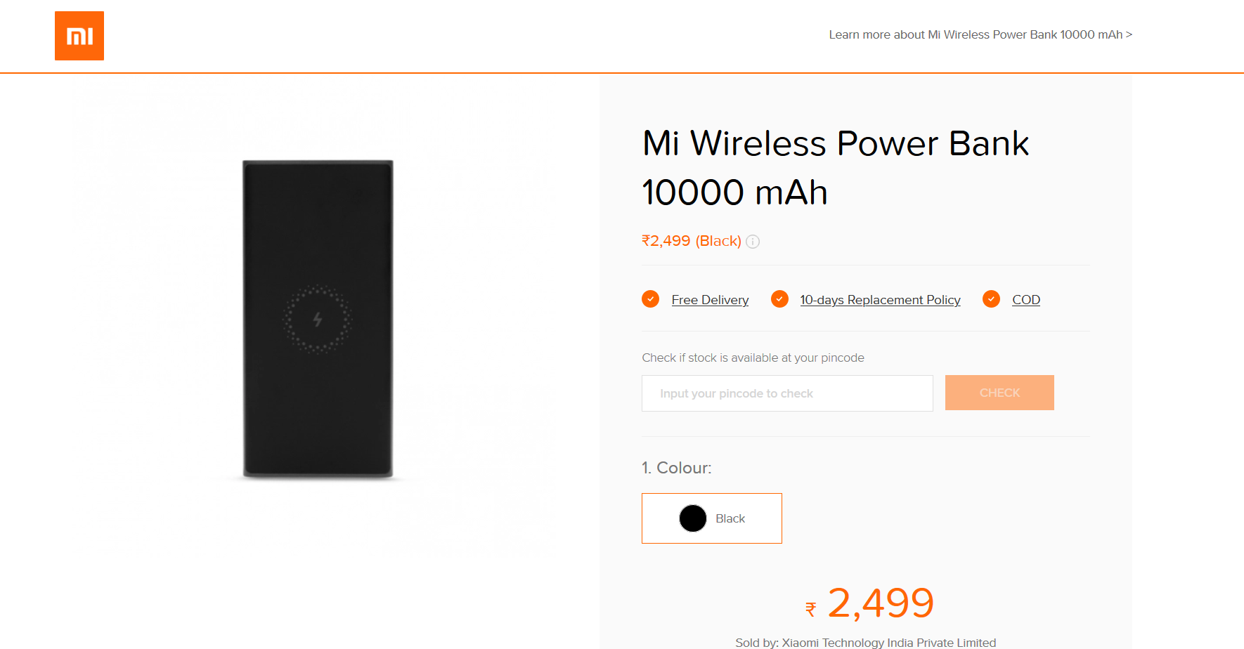 Xiaomi Wireless Powerbank 10000 mAh Black]Product Info - Mi India