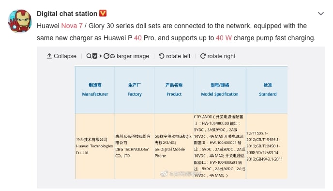 Huawei Nova 7 40W Charger