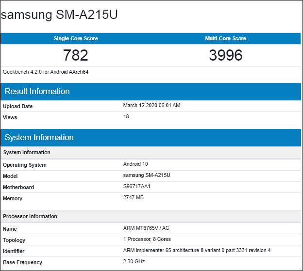 Samsung Galaxy A21 with Helio P35 chipset appears on GeekBench 