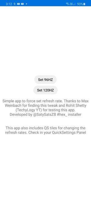 Samsung Galaxy S20 96Hz refresh rate
