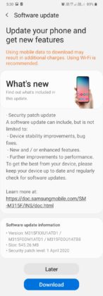 Galaxy M31 April 2020 Security Patch