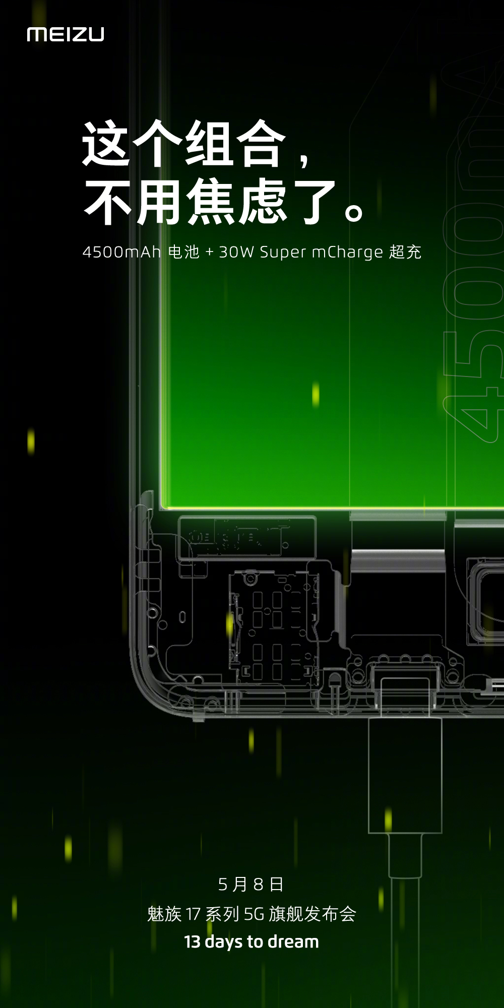 Meizu 17 4,500mAh battery and 30W Super mCharger