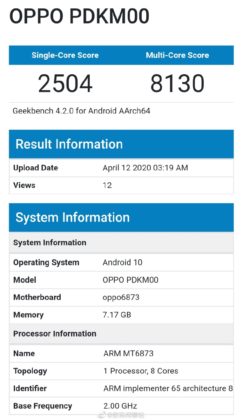 OPPO A92s Geekbench