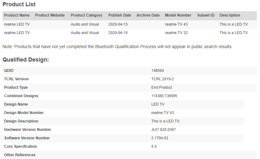 Realme LED TV Bluetooth SIG