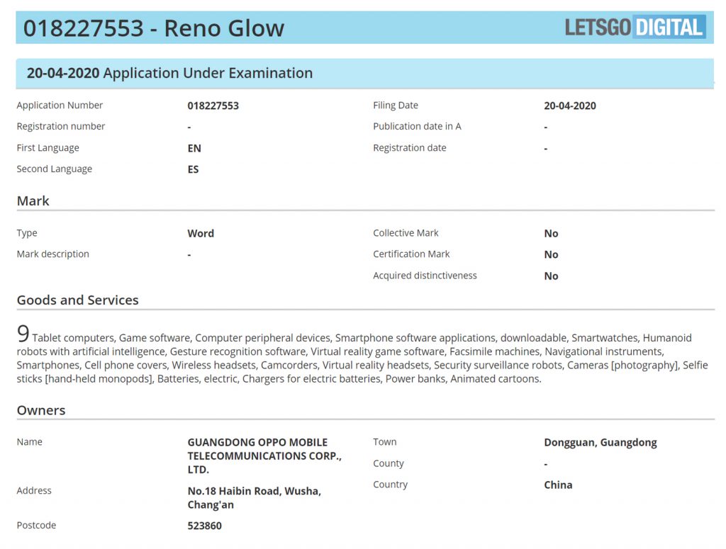 Oppo applies for a new smartphone trademark, Could be the Reno Glow 3 Oppo