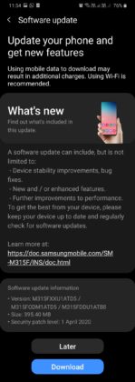 Galaxy M31 April 2020 Security Patch Re-release