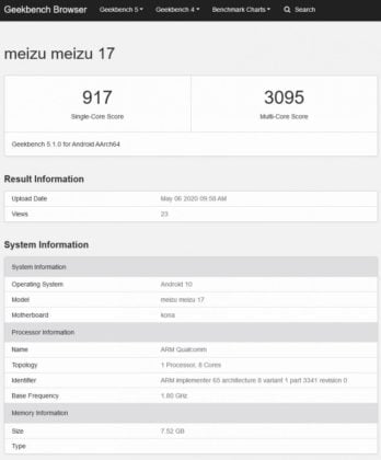 Meizu 17 and Meizu 17 Geekbench listing appears ahead of tomorrow’s launch 2 Meizu 17 Geekbench