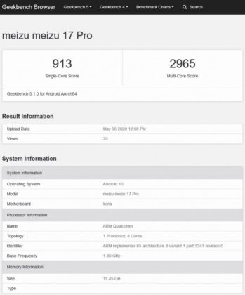 Meizu 17 and Meizu 17 Geekbench listing appears ahead of tomorrow’s launch 3 Meizu 17 Pro geekbench