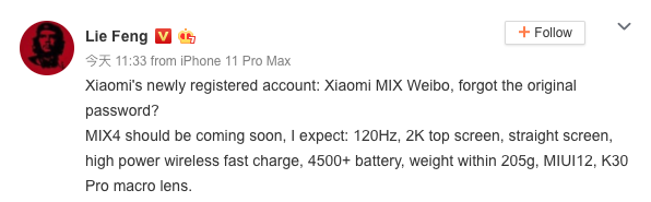 Mi MIX 4 Details Leak