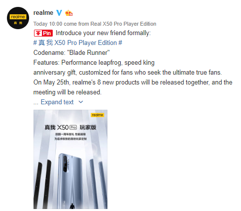 Realme X50 Pro Player Edition name confirmed