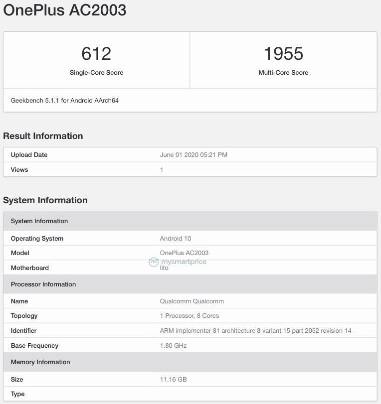 Alleged OnePlus Z Geekbench