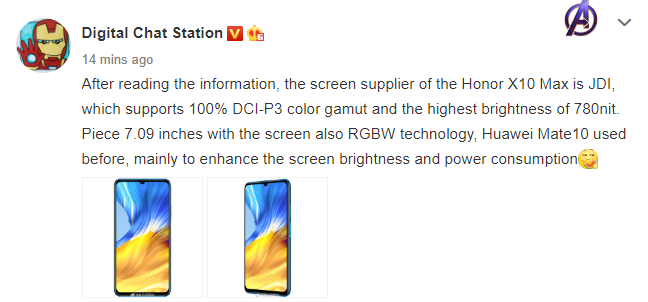 Honor X10 Max display details