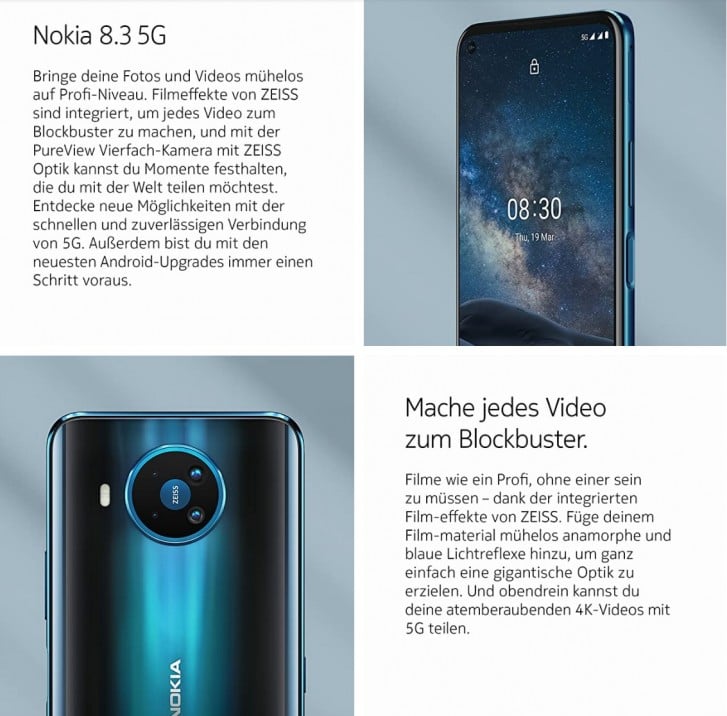 Nokia 8.3 5G screenshot from Amazon Germany listing