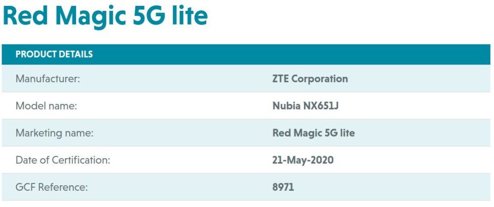 Nubia-Red-Magic-5G-Lite-GCF-Global-Certification-Forum