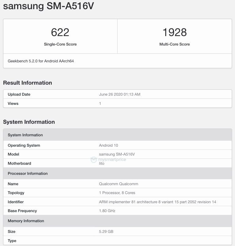 三星SM-A516V-Geekbench