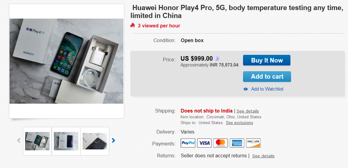 荣耀 Play4 Pro在美国以很高的价格出售其红外温度传感器功能
