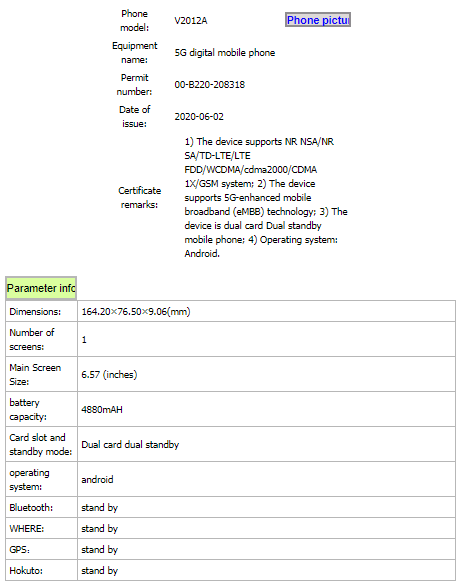 iQOO Z1x preliminary specs at TENAA