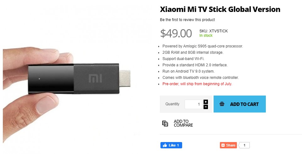 MI TV STICK XIAOMI ANDROID 9.0 HDR 2K HDMI