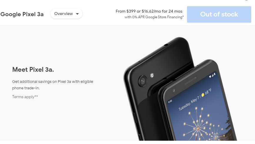 Google Pixel 3a series out of stock
