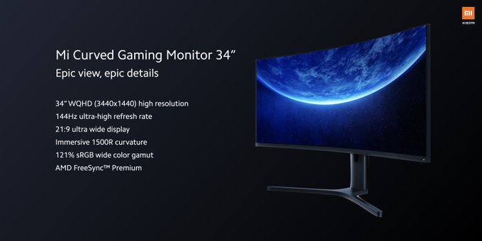 Mi TV Stick, Mi Curved Gaming Monitor 34'   ', and Mi True