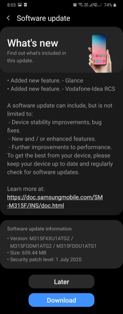 Galaxy M31 July 2020 security update brings Glance, a content-driven lockscreen  wallpaper service - Gizmochina