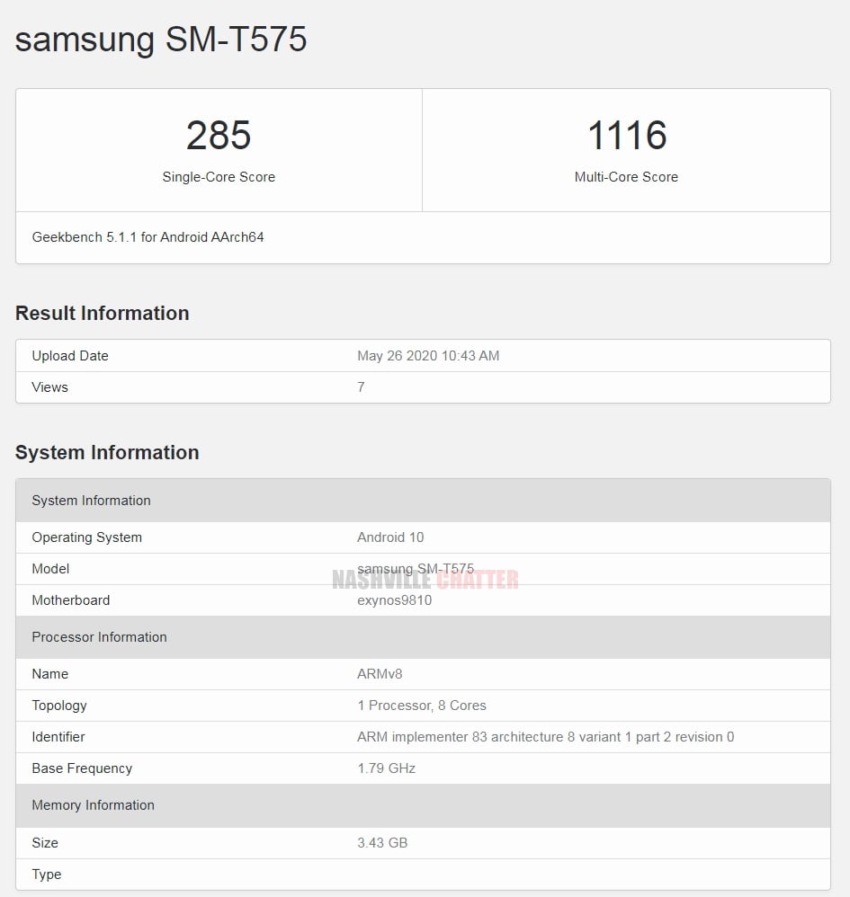 Samsung Galaxy Tab SM-T575 Geekbench