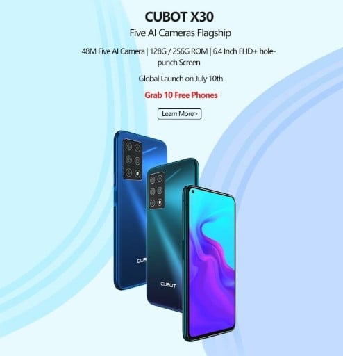 Cubot X30五相机旗舰设备将于7月10日发布