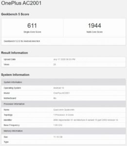OnePlus Nord Geekbench