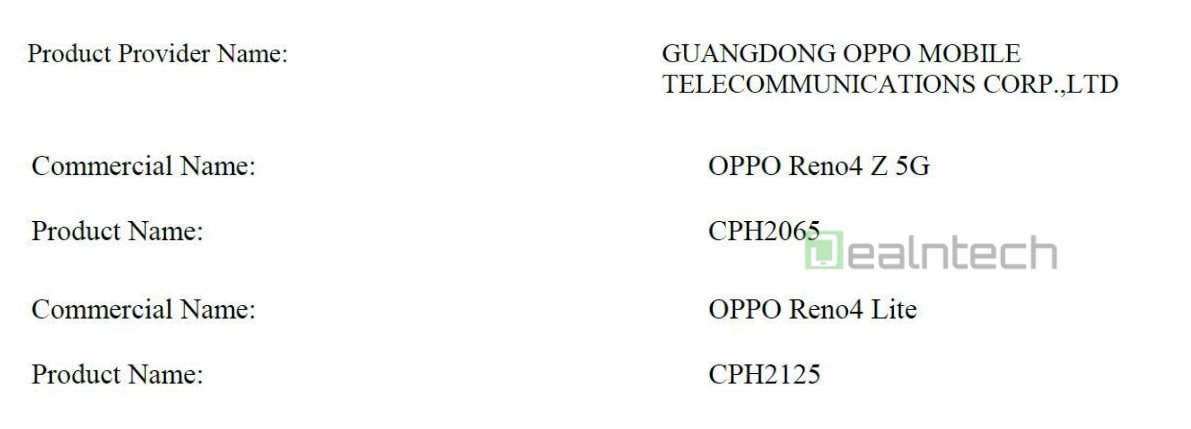 Reno4 Z 5G FCC image